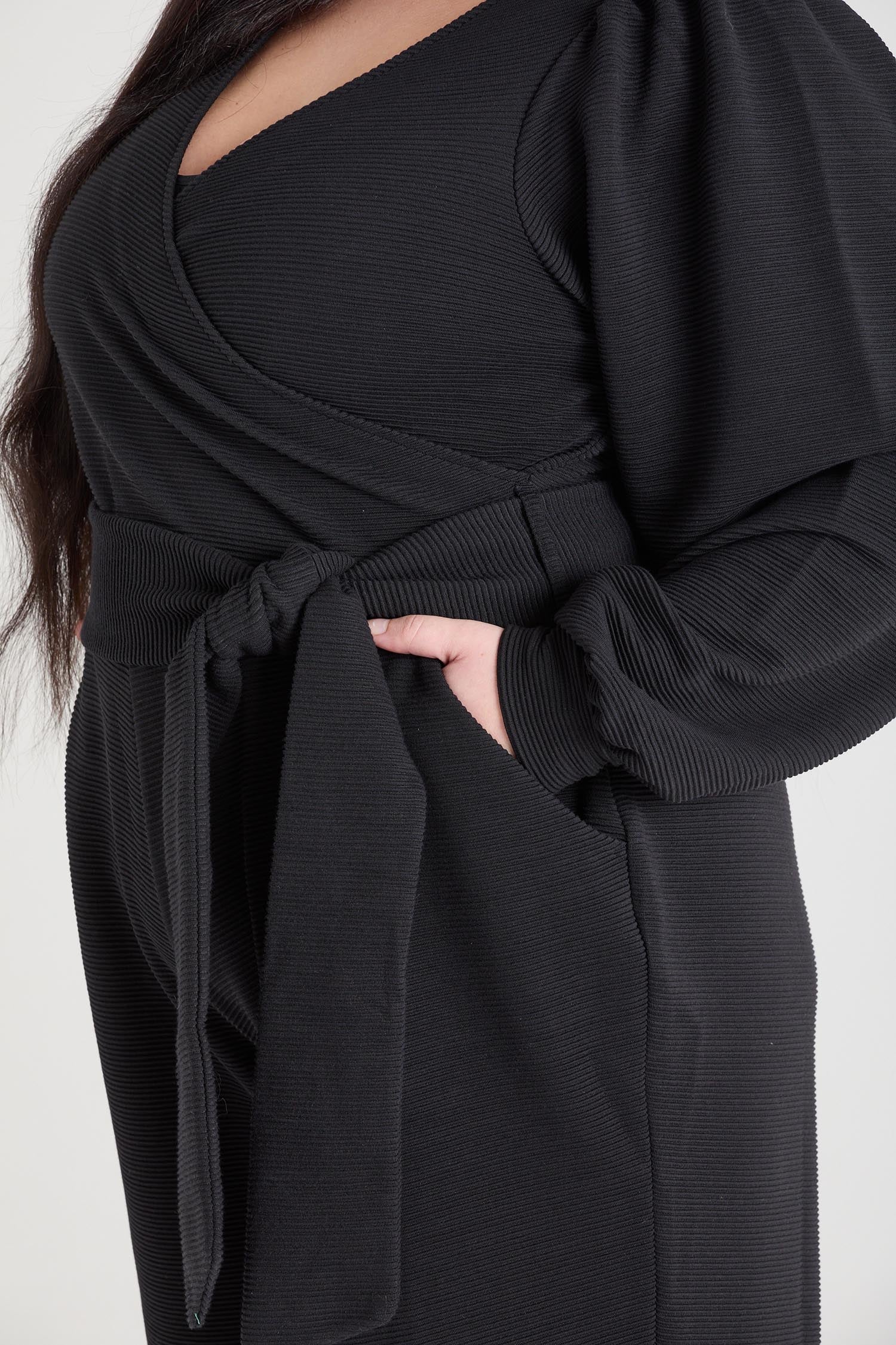 Jumpsuit de envoltura de manga larga otomana - Negro