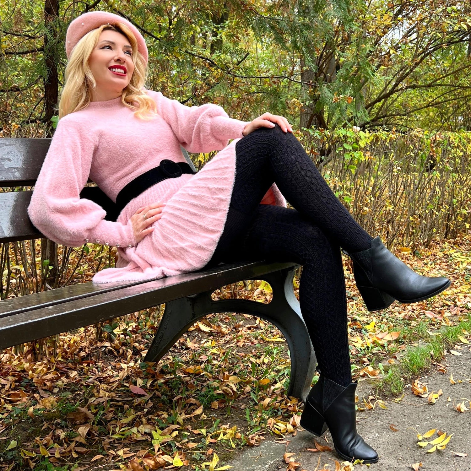 Grannías de lana de punto de cable - Negro (V2)