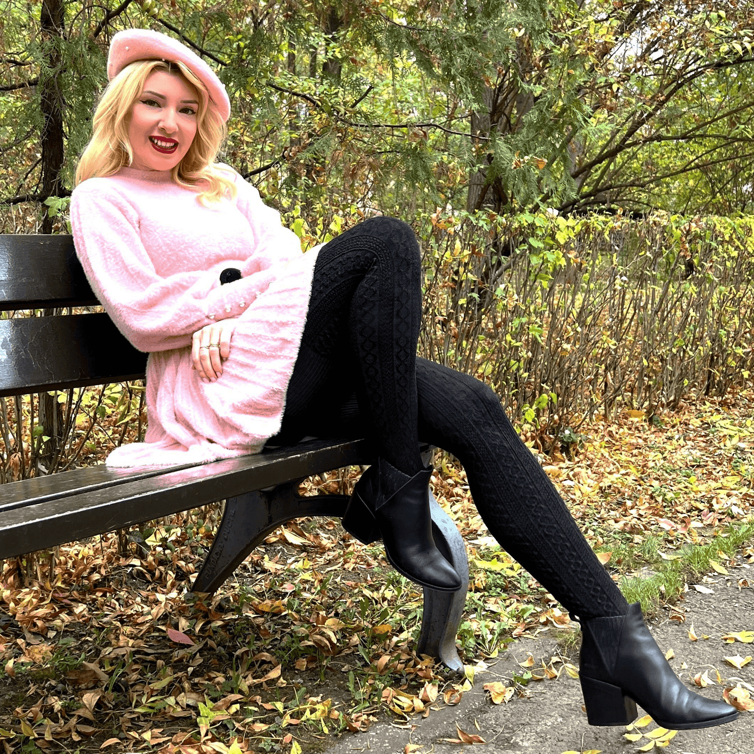 Grannías de lana de punto de cable - Negro (V2)