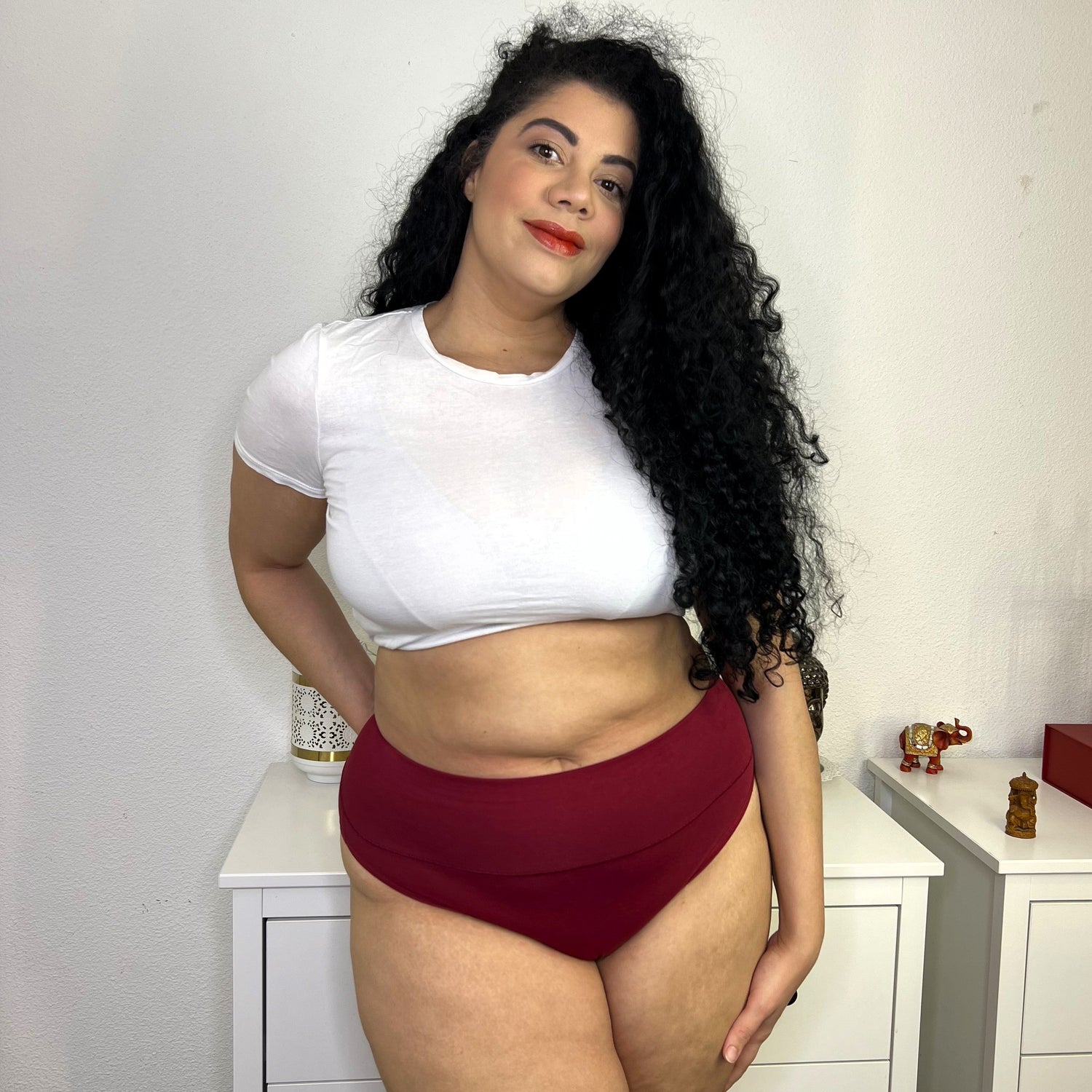 Braguitas de algodón orgánico de pierna alta - Rojo sangre