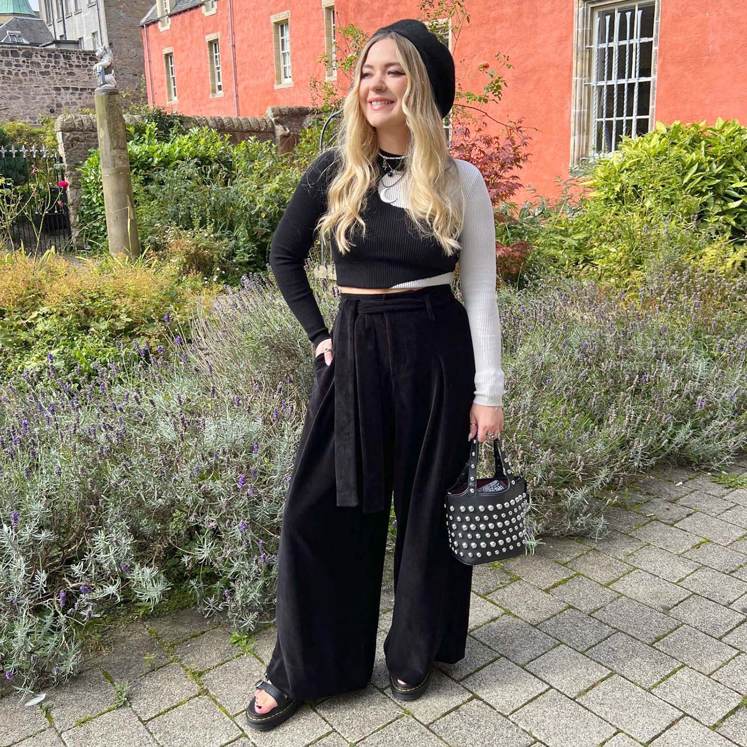 Pantalones a medida de cordón ancho de la pierna - negro