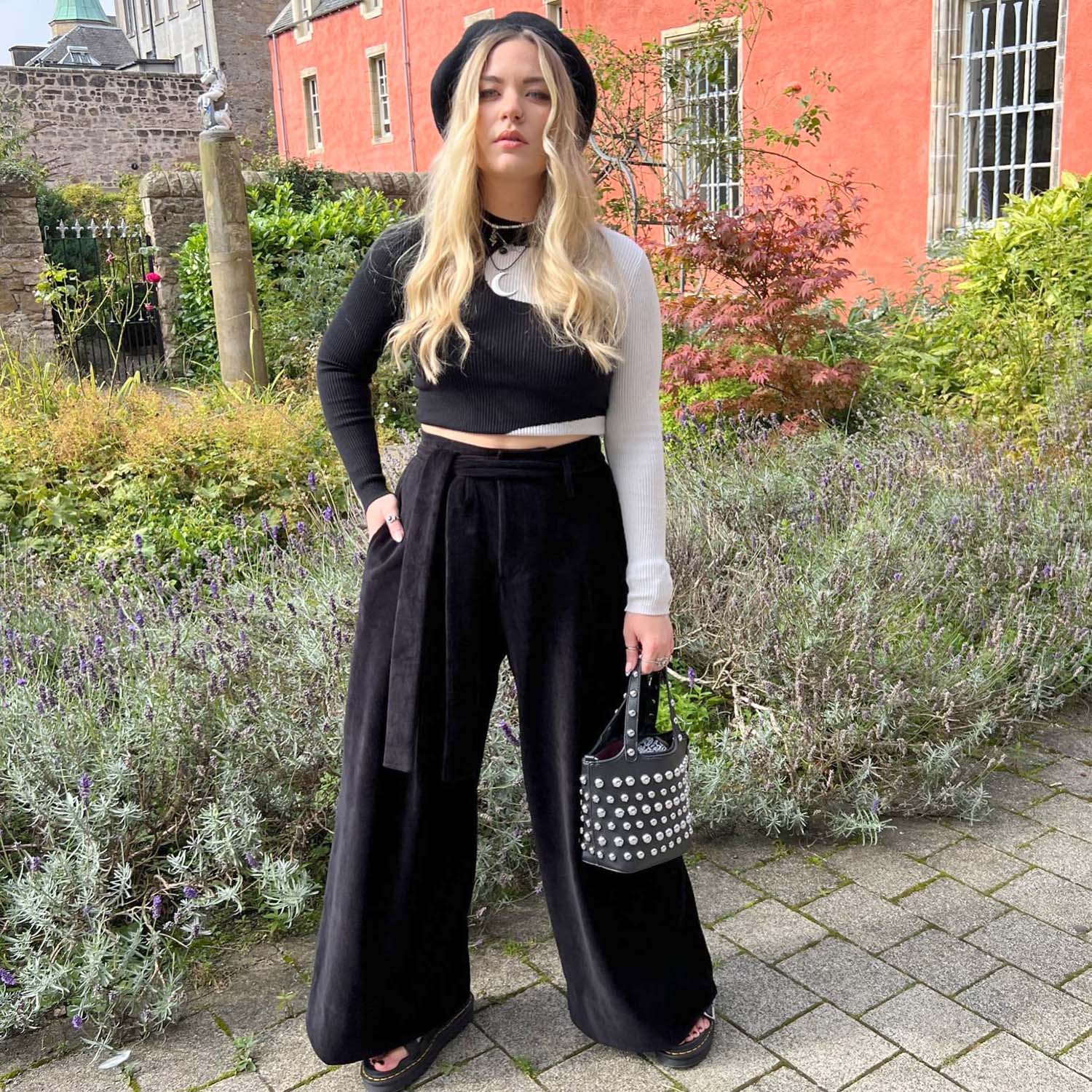 Pantalones a medida de cordón ancho de la pierna - negro