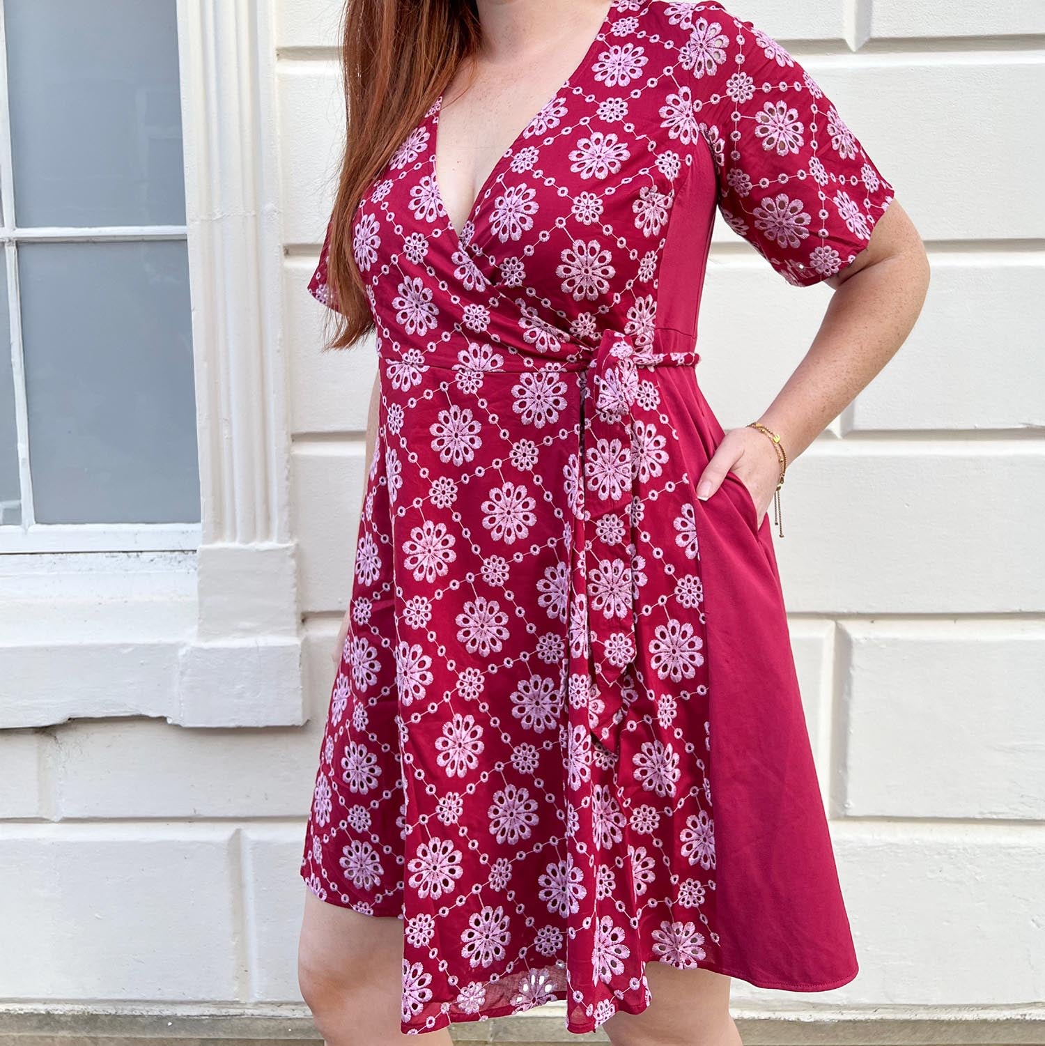 Broderie Anglaise Wrap Dress - Blood Red