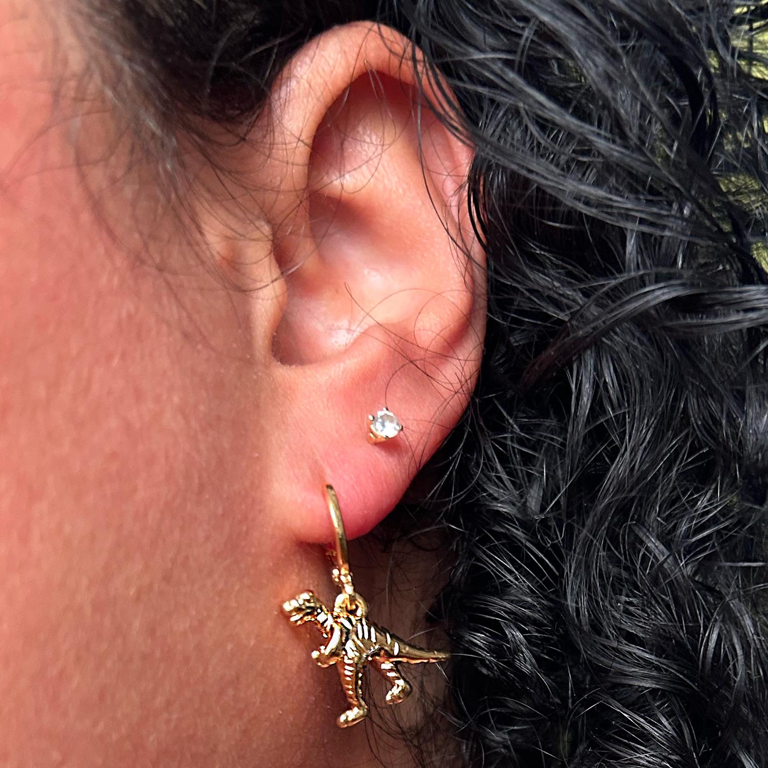 Pendientes de aro de dinosaurio - oro