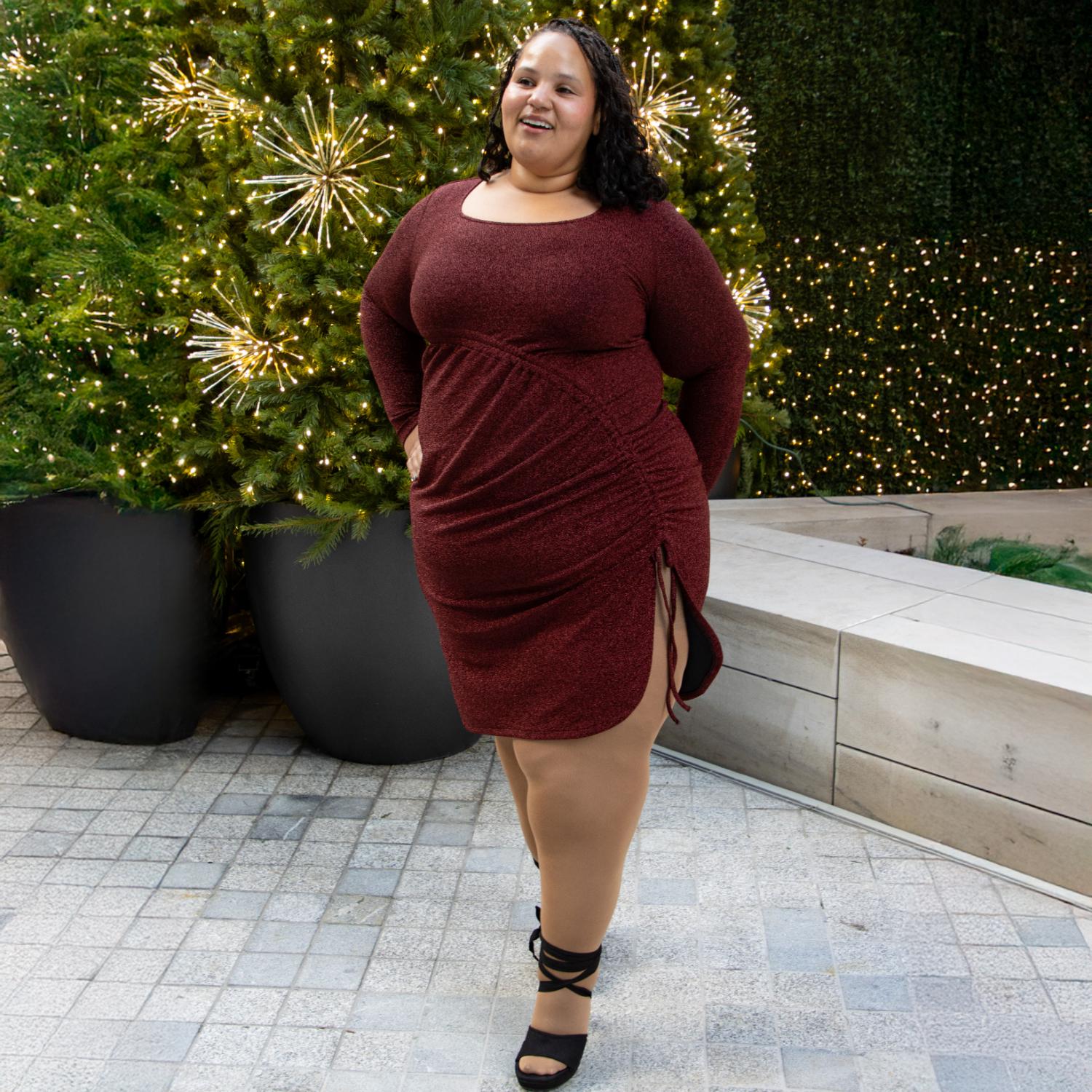 Lurex Long Sleeve Dress - Bordeaux