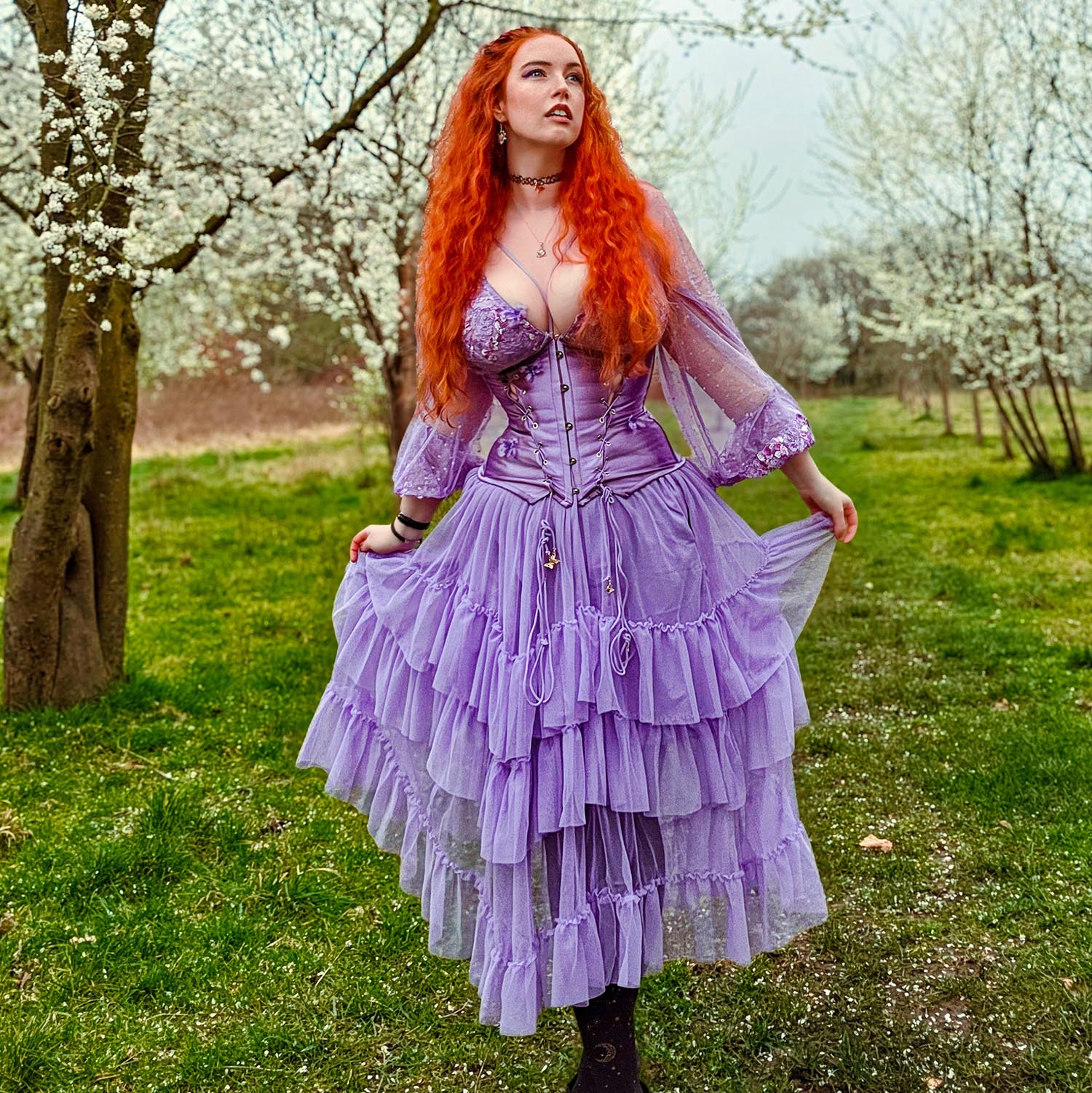 Maxi Mesh Skirt - Lavender Fields