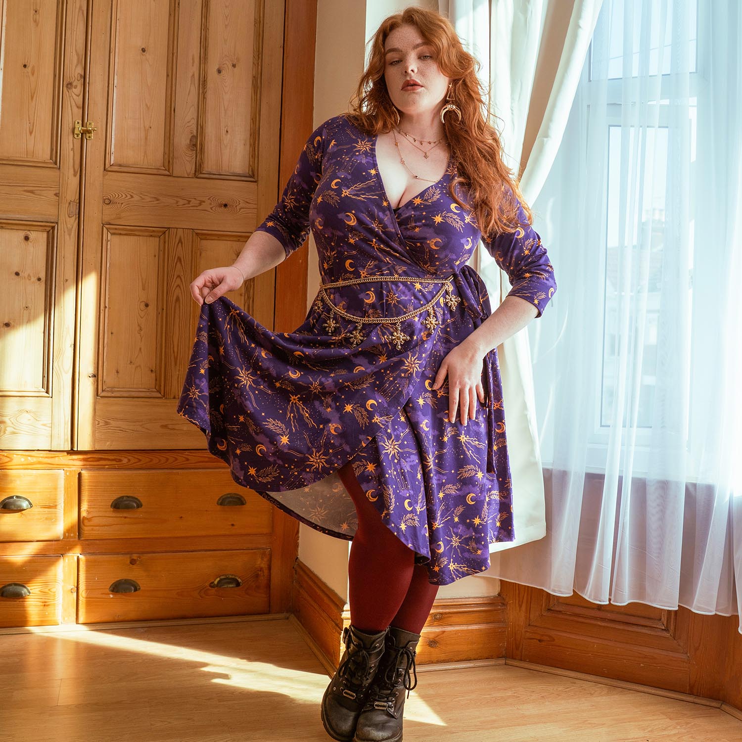 Celestial Wrap Dress - Purple / Gold