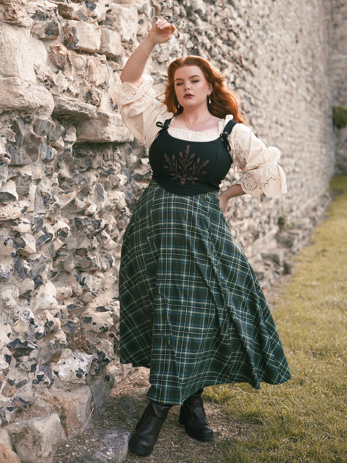 Islay Jersey Maxi A-Line Skirt - Green Tartan