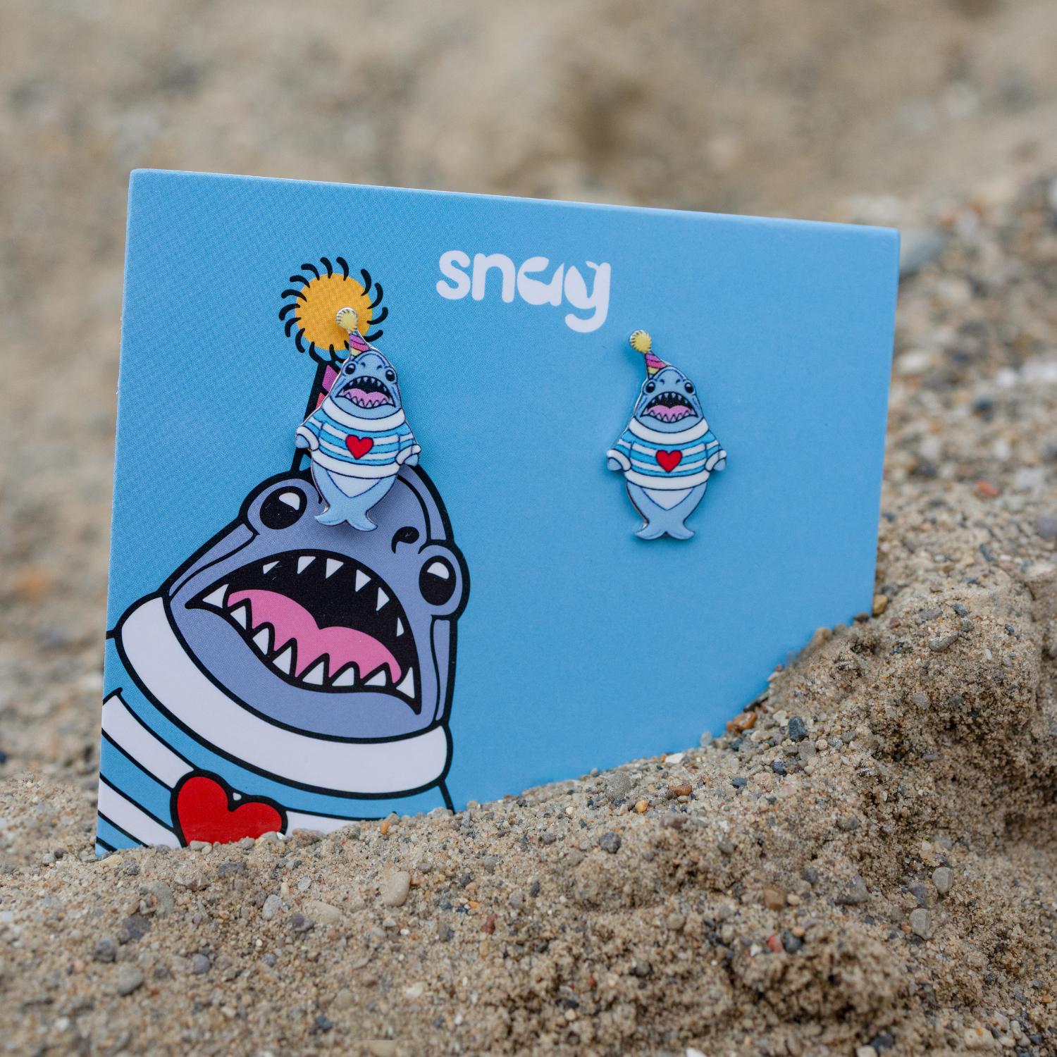 Party Chompy Shark Earrings - Silver