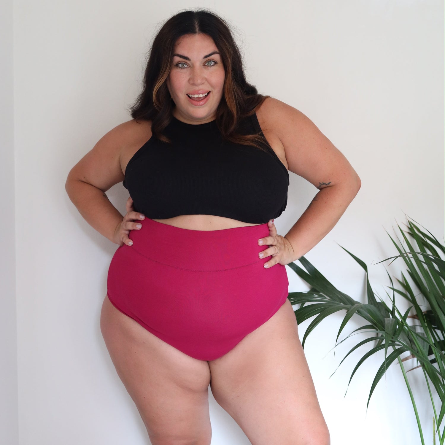 Braguitas de algodón orgánico de cintura alta - Frambuesa