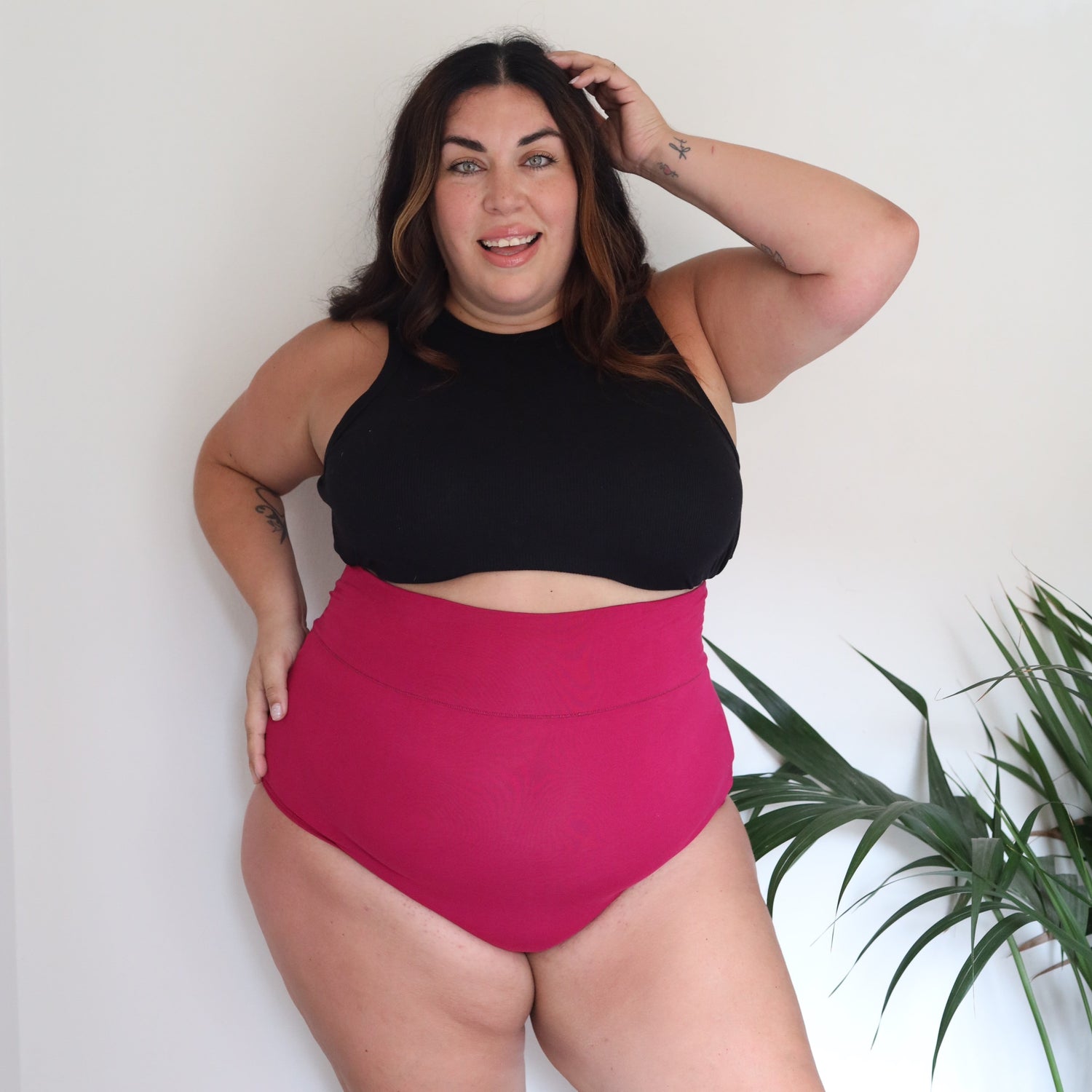 Braguitas de algodón orgánico de cintura alta - Frambuesa