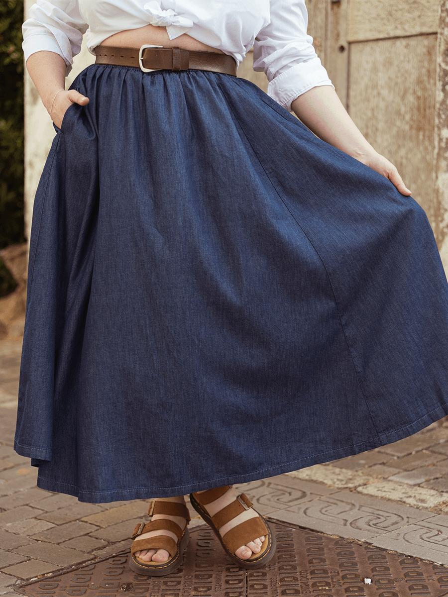 Chambray Elasticated Maxi Skirt