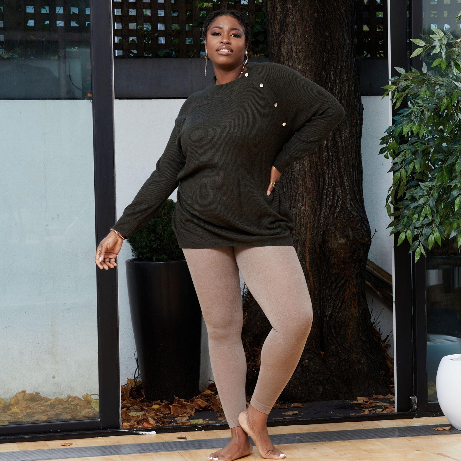 Medias sin pies de lana merino - Sand Dollar