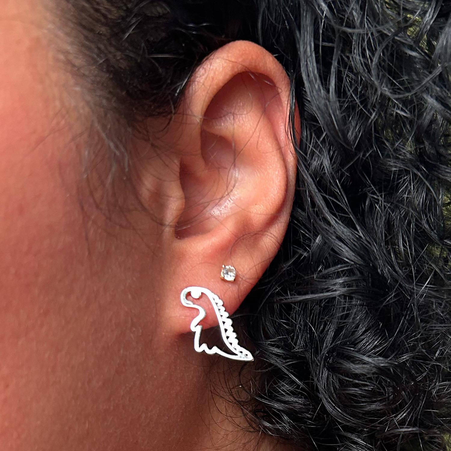 Dinosaur Stud Earrings - Silver