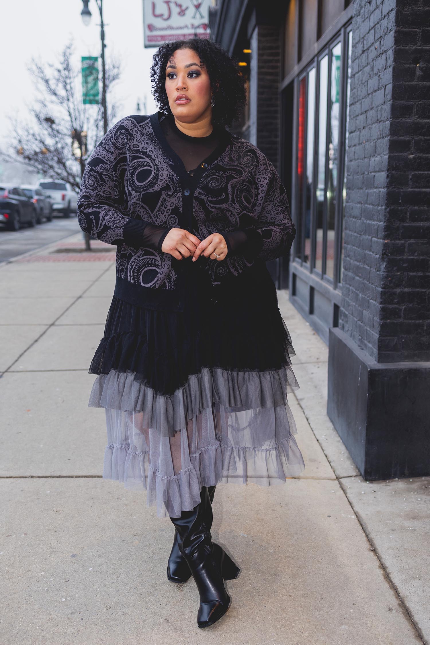 Mesh Maxi Skirt - Black Ombre