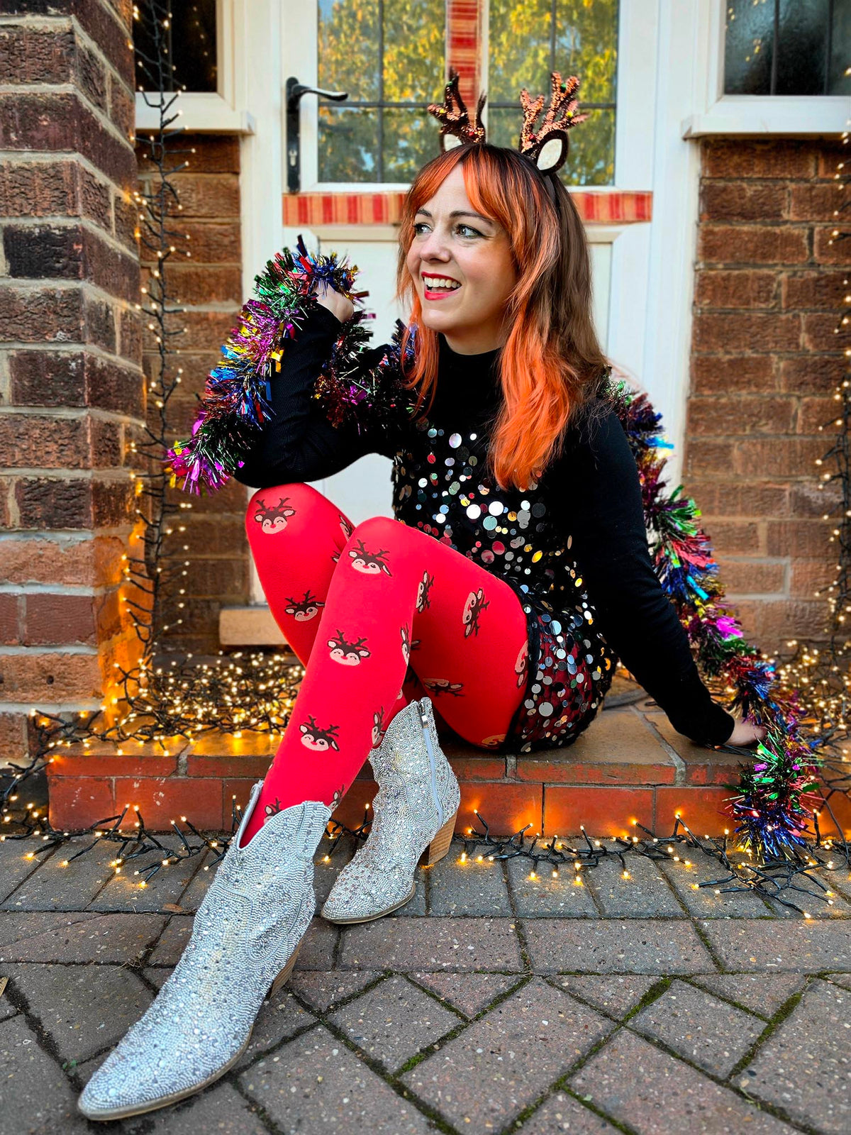 Deer Santa Tights - Lobster