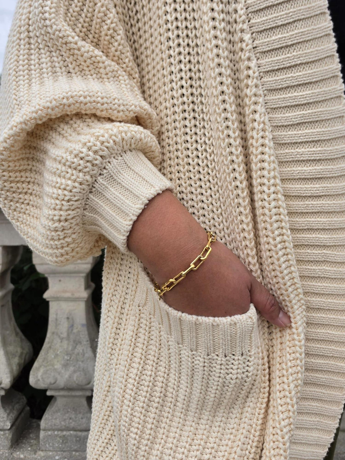 Chunky Knit Cotton Cardigan - Cream